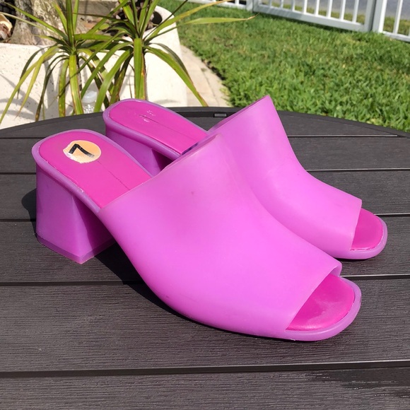 JEFFREY CAMPBELL PETRA PURPLE BLOCK HEEL PEEP TOE JELLY SANDALS SIZE 7 - Picture 2 of 12
